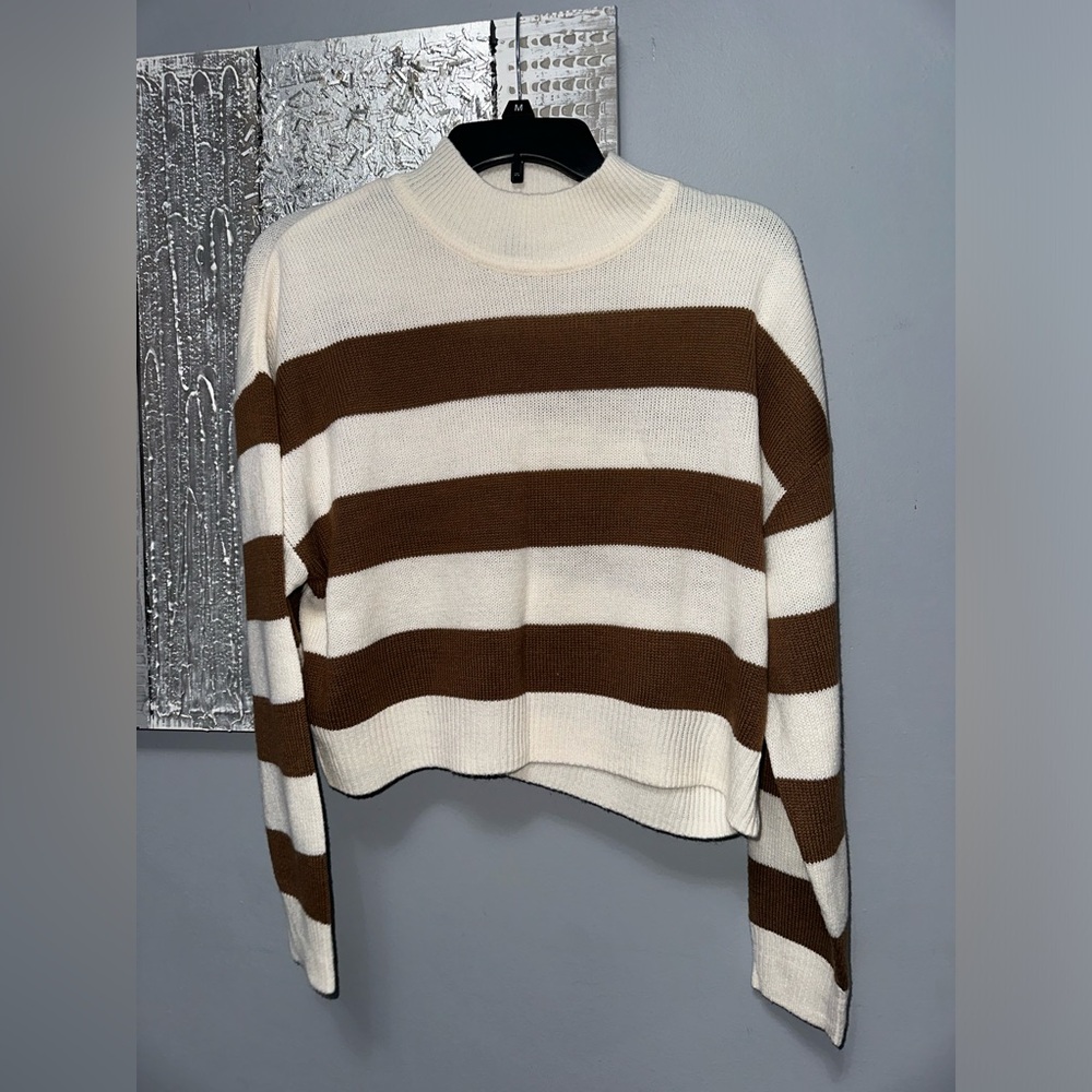 Striped turtleneck cropped sweater